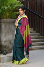 Beatitude Green Cotton Handloom Saree