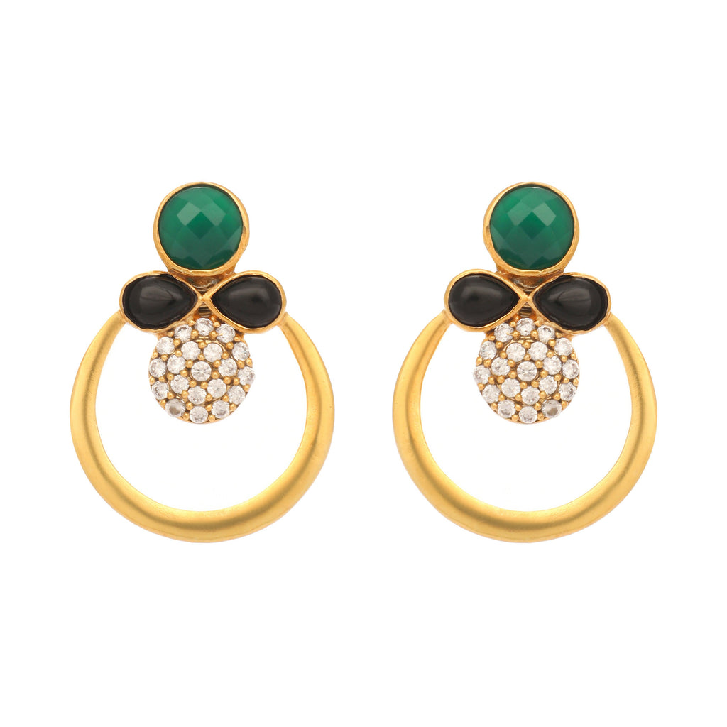 Nuyug 22K Gold Plated Cubic Zirconia Studded Contemporary Stone Earrings - Distacart