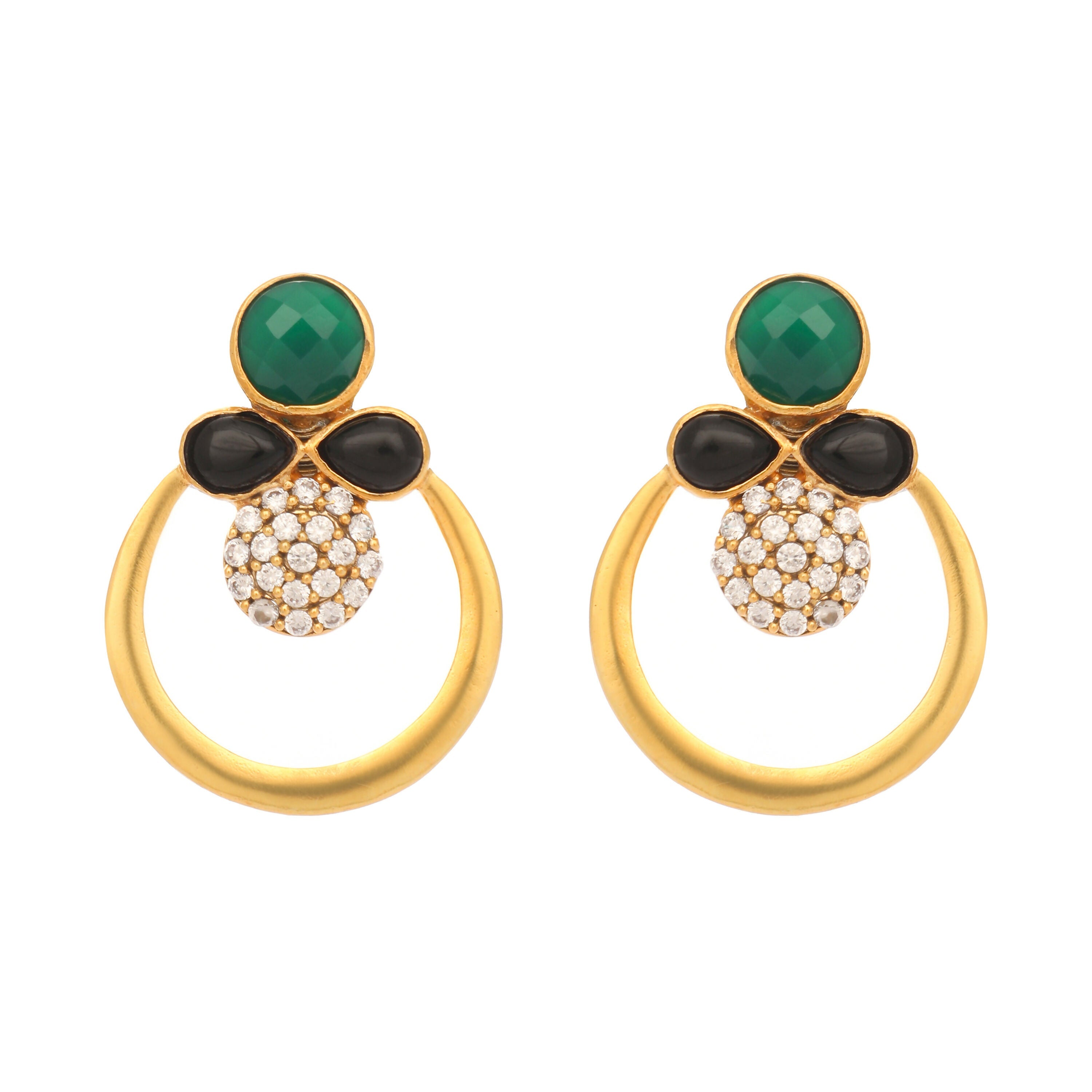 Nuyug 22K Gold Plated Cubic Zirconia Studded Contemporary Stone Earrings - Distacart