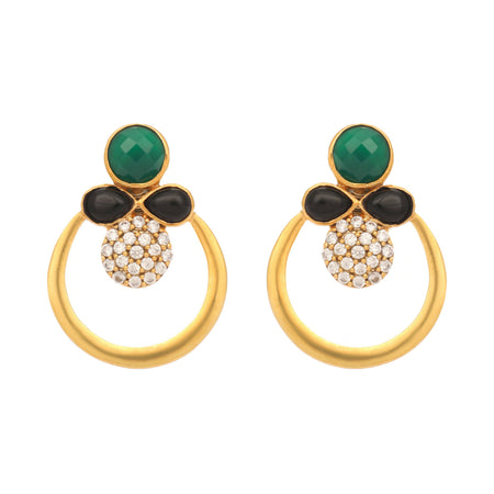 Nuyug 22K Gold Plated Cubic Zirconia Studded Contemporary Stone Earrings