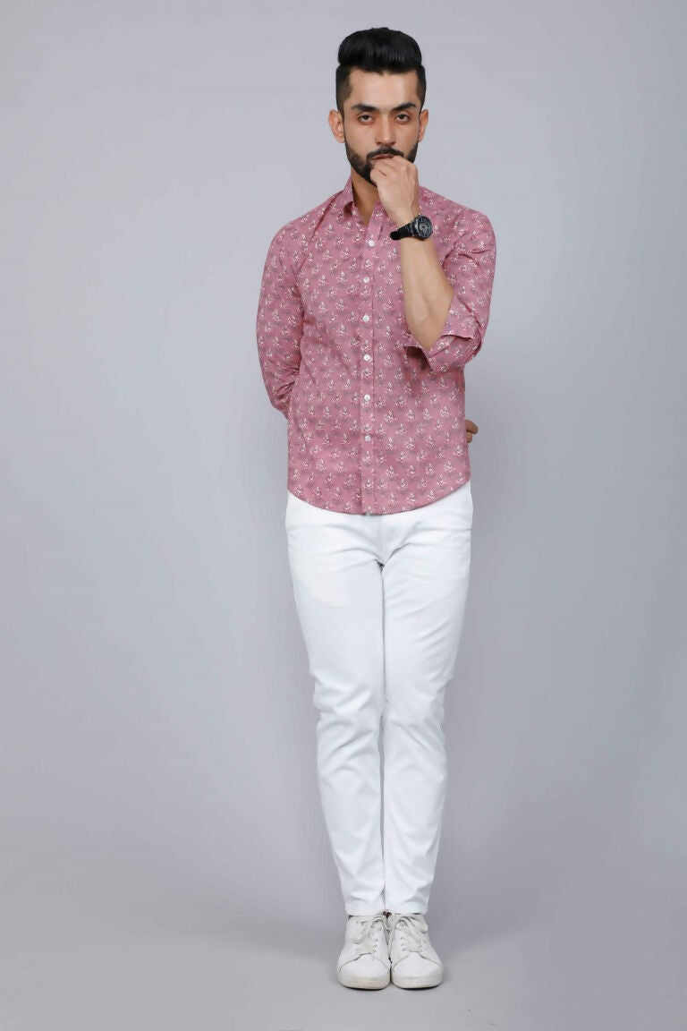 Miravan Men's Pink Spread Collar Floral Print Casual Shirt