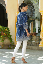 Juniper Women's Indigo Cambric Placement Printed Tunic - Distacart