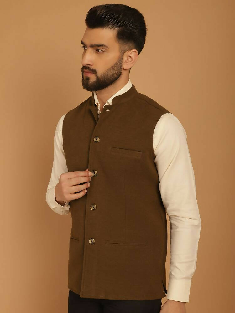 Even Apparels Pure Wool Nehru Jacket - Green