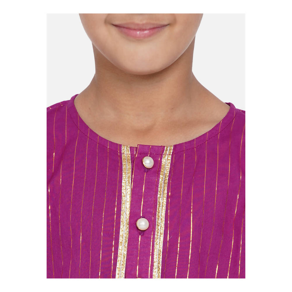 Little Bansi Boys Golden Striped Kurta and Dhoti - Purple and Cream