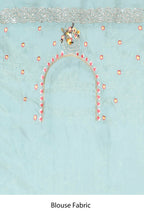 Blue Net Organza Silk Thread Emboidered with Stone Work Saree - Nimaya Benzy