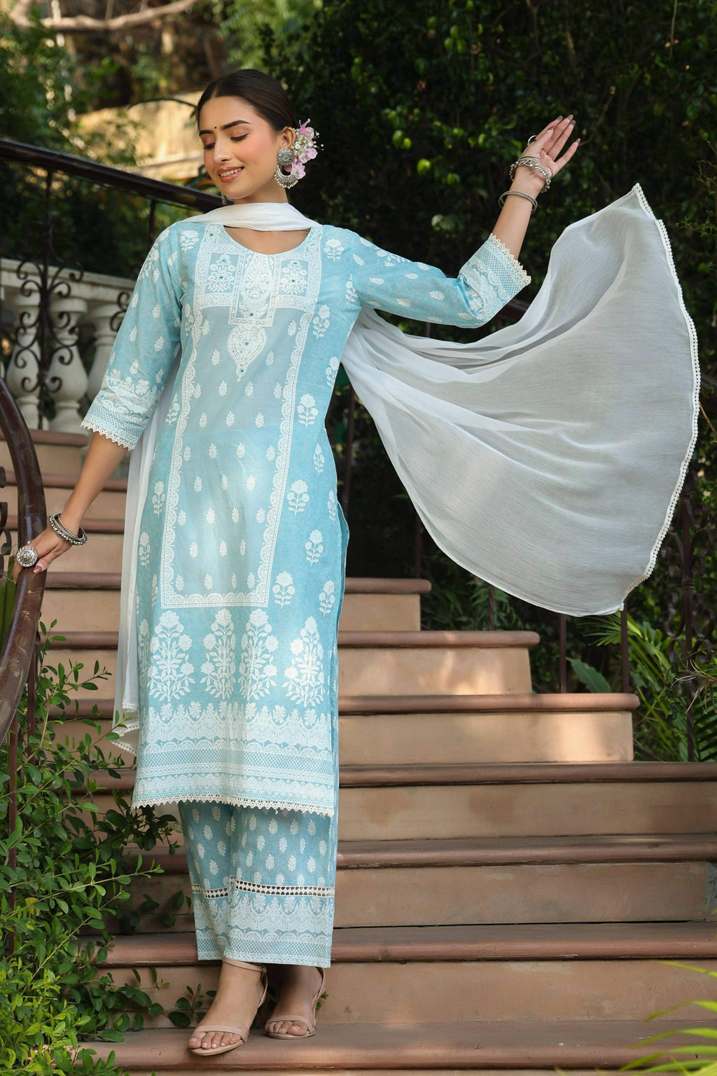 Juniper Women's Skyblue Printed Straight Kurta Sets - Distacart