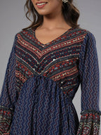 Juniper Women Navy Blue Georgette Printed Midi Dress - Distacart