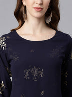 Janasya Navy Blue Quirky Embellished Crepe Anarkali Kurta - Distacart