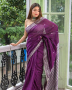 Exclusive Collection Purple Most Trending Beautiful Pure Cotton Handloom Saree
