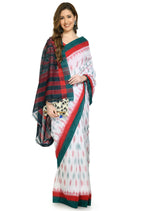 Vamika Sambalpuri Ikat Cotton Dehabandha White, Red & Green Saree - Distacart