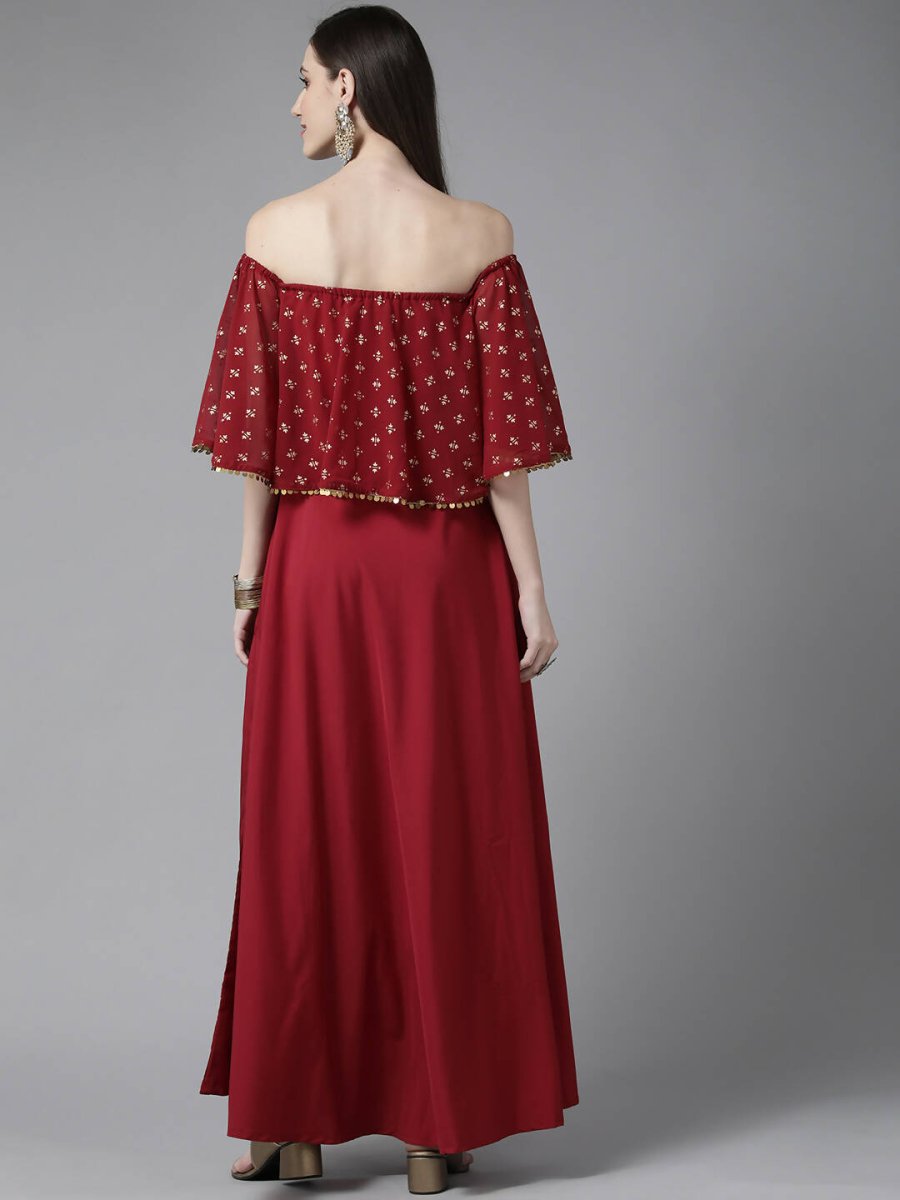 Ahalyaa Womens Maroon Cotton Blend Gold Printed Dress - Distacart