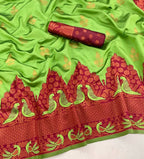DEIANA'S Beautiful Designer Golden zari Soft Lichi Silk Saree - Pista