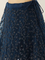 House of Panchhi Navy Blue Net Semi Stitched Coding, Sequins and Mirror work Lehenga Choli