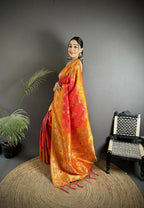 Joban Fashion Pastel Orange Geometric Pattern Soft Silk Patola Saree - Distacart