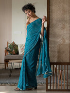 Suta Turquoise Blue Striped Viscose Rayon Saree - Distacart