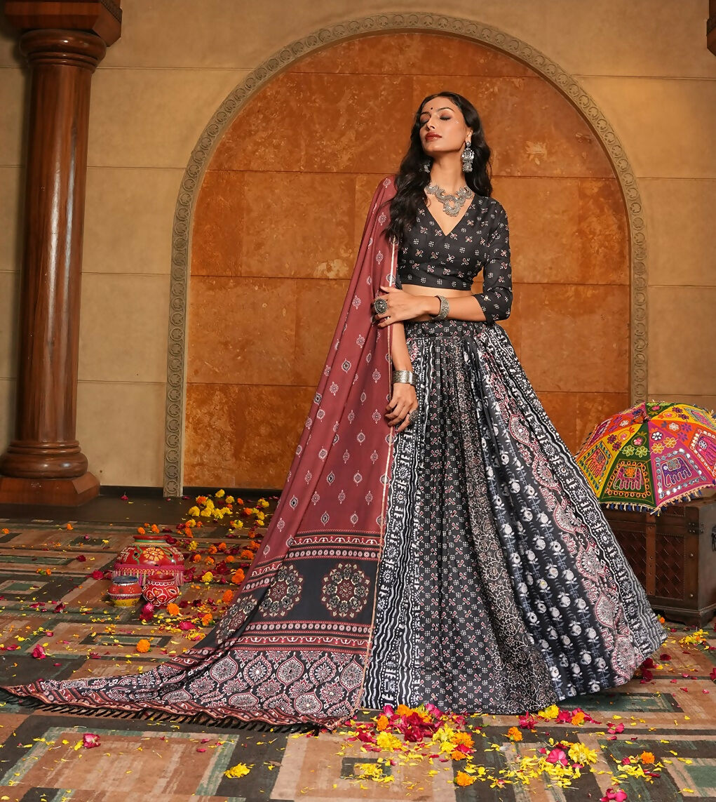 AI Fashion Black Crepe Designer Navratri Wear Lehenga Choli Collection