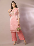 Myshka Women's Pink Solid Straight Party Kurta Set