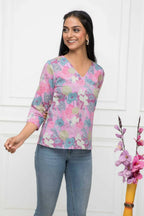 Myshka Women Multi Floral V-Neck Regular Sleeves Viscose Rayon Top - Distacart