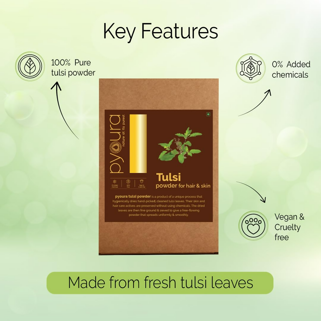 Pyoura Pure Tulsi Powder 100% Natural Hygienically Dried Face Pack For Youthful Clear Skin