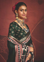 Joban Fashion Green Art Silk With Fine Viscose Border Ajrak Full Body Print With Soft Finish Saree - Distacart