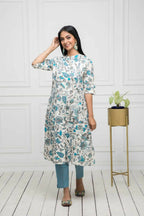 Myshka Women Multi Floral Cotton A-Line Mandarin Collar Kurtas - Distacart