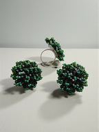 Inhanns Rangmani Crystal Duo – Adjustable Ring + Statement Earrings Set - Dark Green - Distacart
