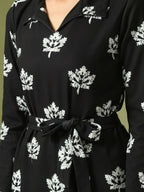 Myshka Women's Black Printed Polo Collar Party Top With Trousers Co-ord set