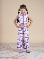 Snakes and Ladders Girls Purple Table Print Top and Pant Set from Siblings Collection