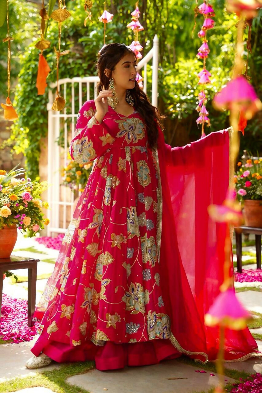 Teeya Creation Rani Color Wedding Wear Heavy Embrodiery Work Plazo Set - Distacart