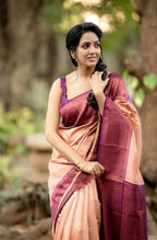 DEIANA'S Beautiful Designer Golden zari Soft Lichi Silk Saree - Peach