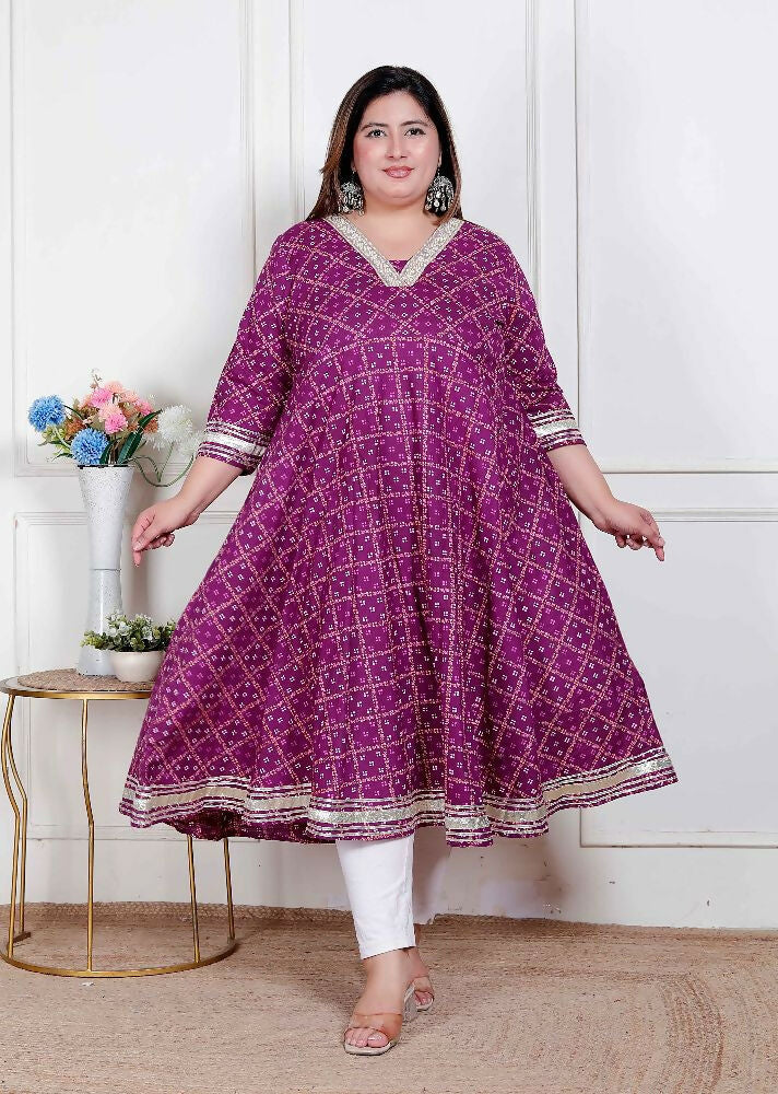 Miravan Plus Size Women Cotton Magenta Gota Lace And Embroidered Anarkali Kurta - Distacart