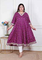 Miravan Plus Size Women Cotton Magenta Gota Lace And Embroidered Anarkali Kurta - Distacart