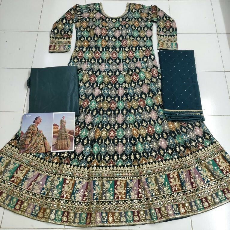 Vastranavya Traditional Faux Georgette Embroidered Sequence work Anarkali Gown