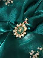 Ruby Raang Gold Polished Green Birdie Kundan Ring