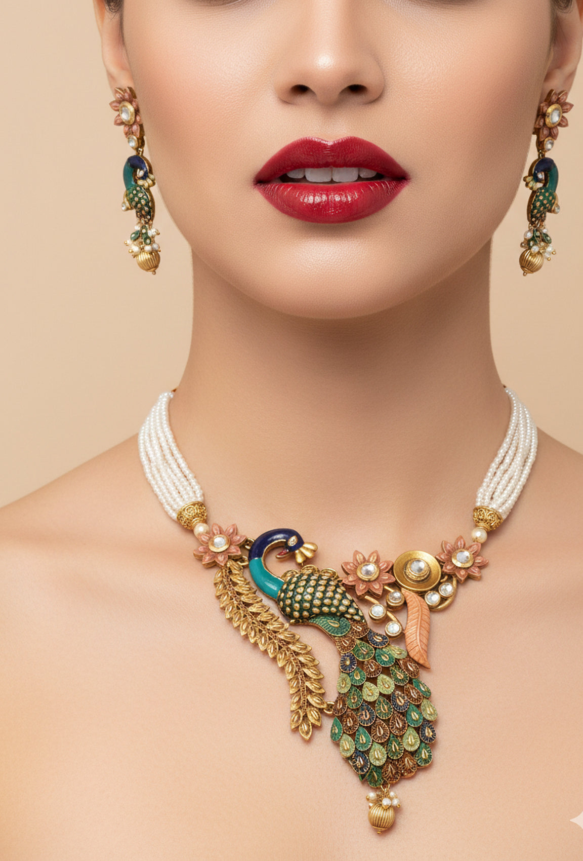 Jewel City Peacock Antique Necklace Set
