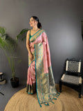 Joban Fashion Banarasi Baby Pink Woven Soft Silk Saree - Distacart