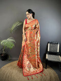 Joban Fashion Peach Floral & Leaf Motifs Soft Silk Paithani Saree - Distacart