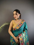 Joban Fashion Cyan Blue Paithani Soft Silk Meenakari Saree - Distacart