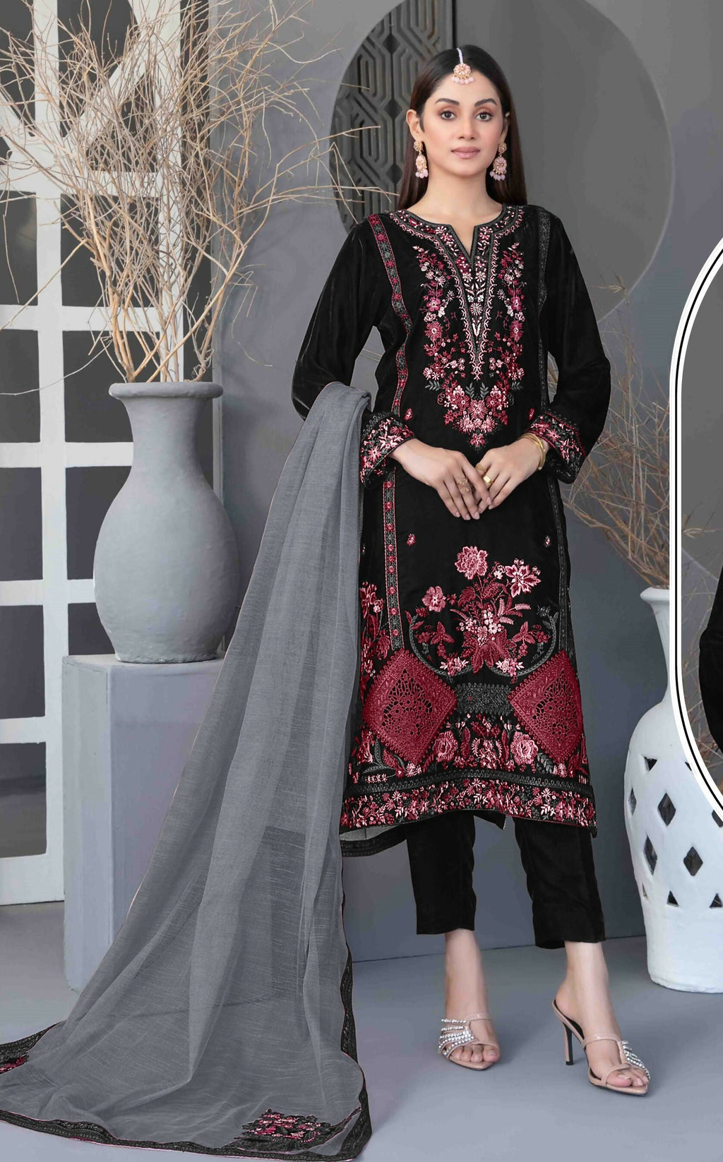 Anaita Black Velvet Suit with Embroidery Sequence Work - Distacart