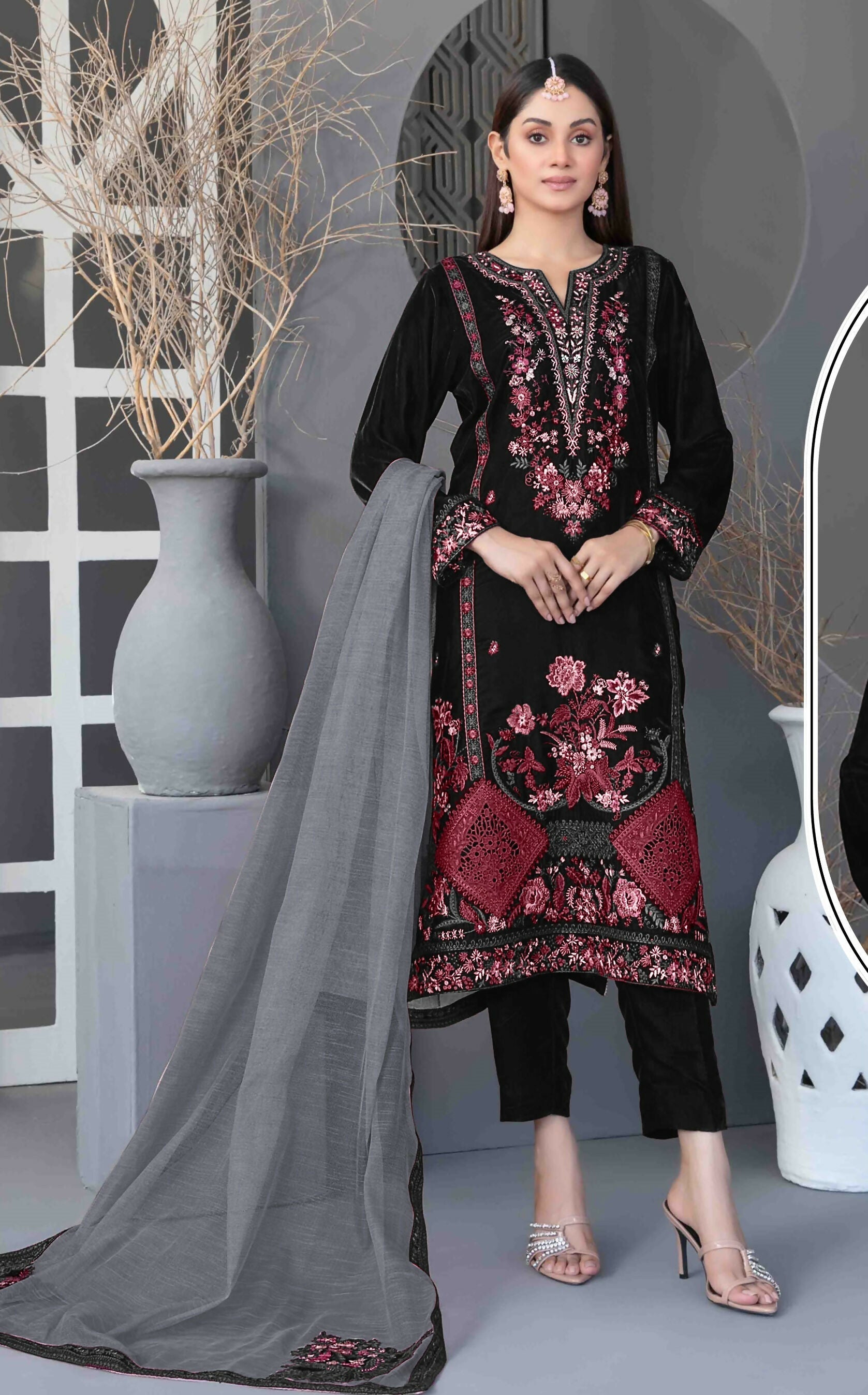 Anaita Black Velvet Suit with Embroidery Sequence Work - Distacart