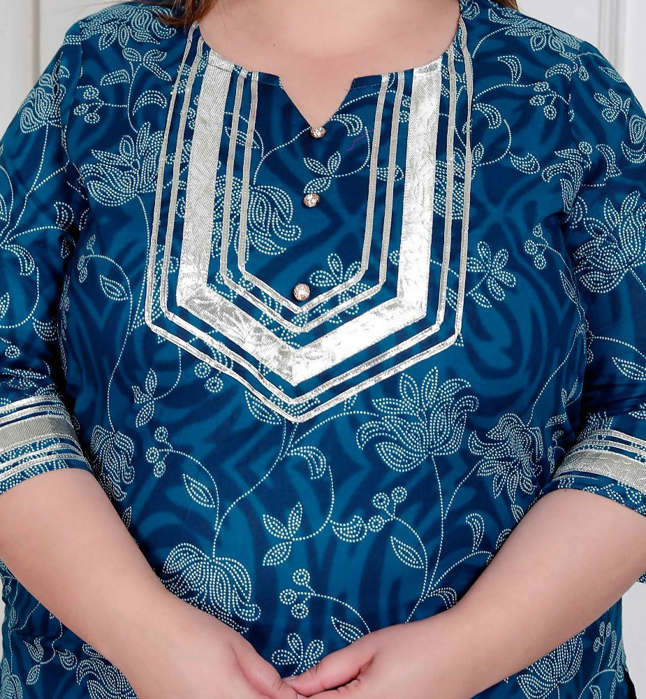 Miravan Plus Size Women'S Cotton Floral Printed V-Neck Kurta With Flared Palazzo - Distacart