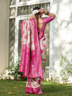 Shree Shyam Fashion Cream With Pink Silk Blend Saree - Distacart