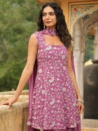 Janasya Lavender Georgette Embroidered Kurta,Bottom & Dupatta