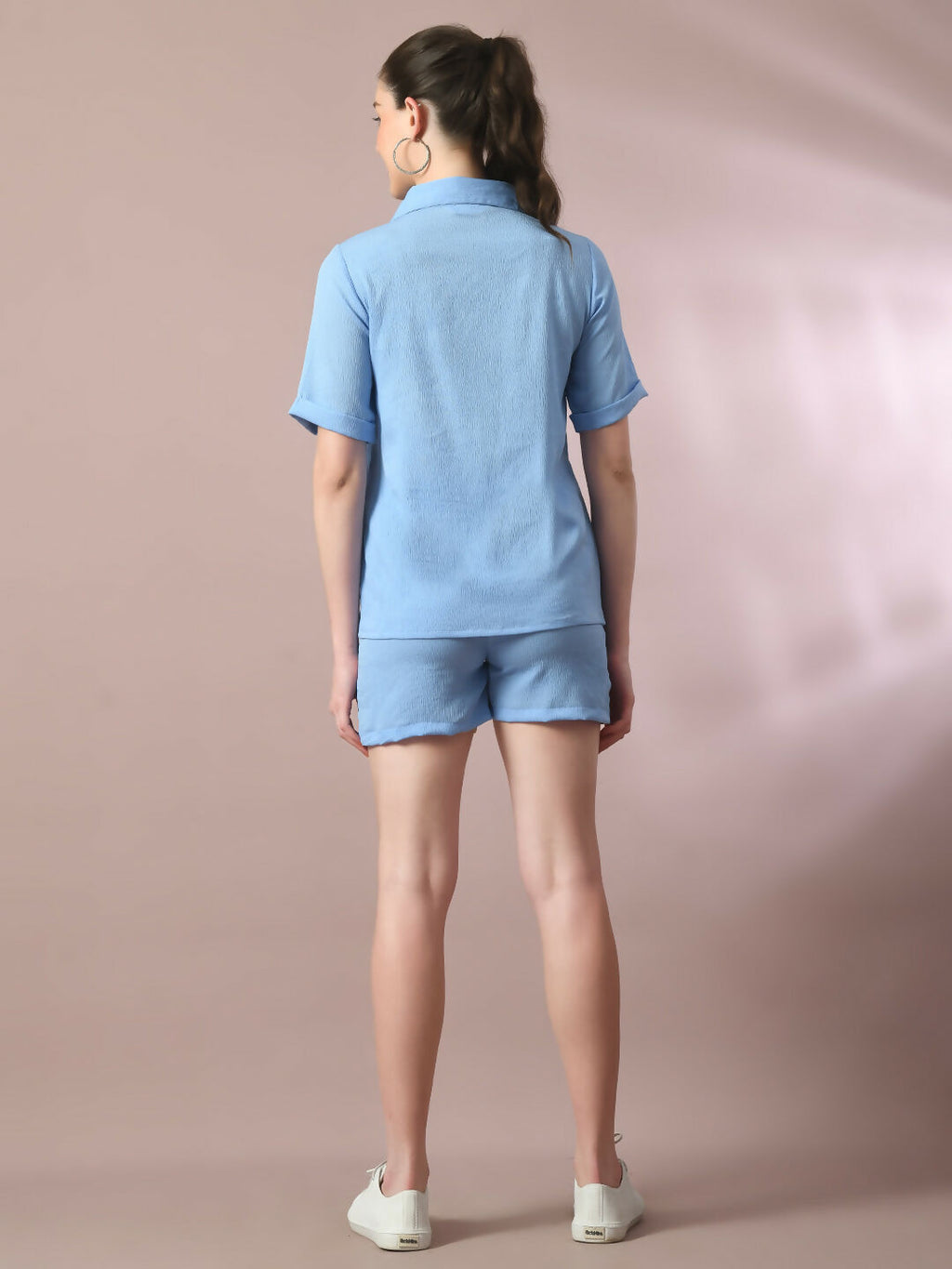 Myshka Women's Blue Solid Regular Fit Shirt