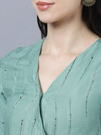 Myshka Women's Stylish Green Cotton 3/4 Sleeve Kurta Palazzo Set - Distacart