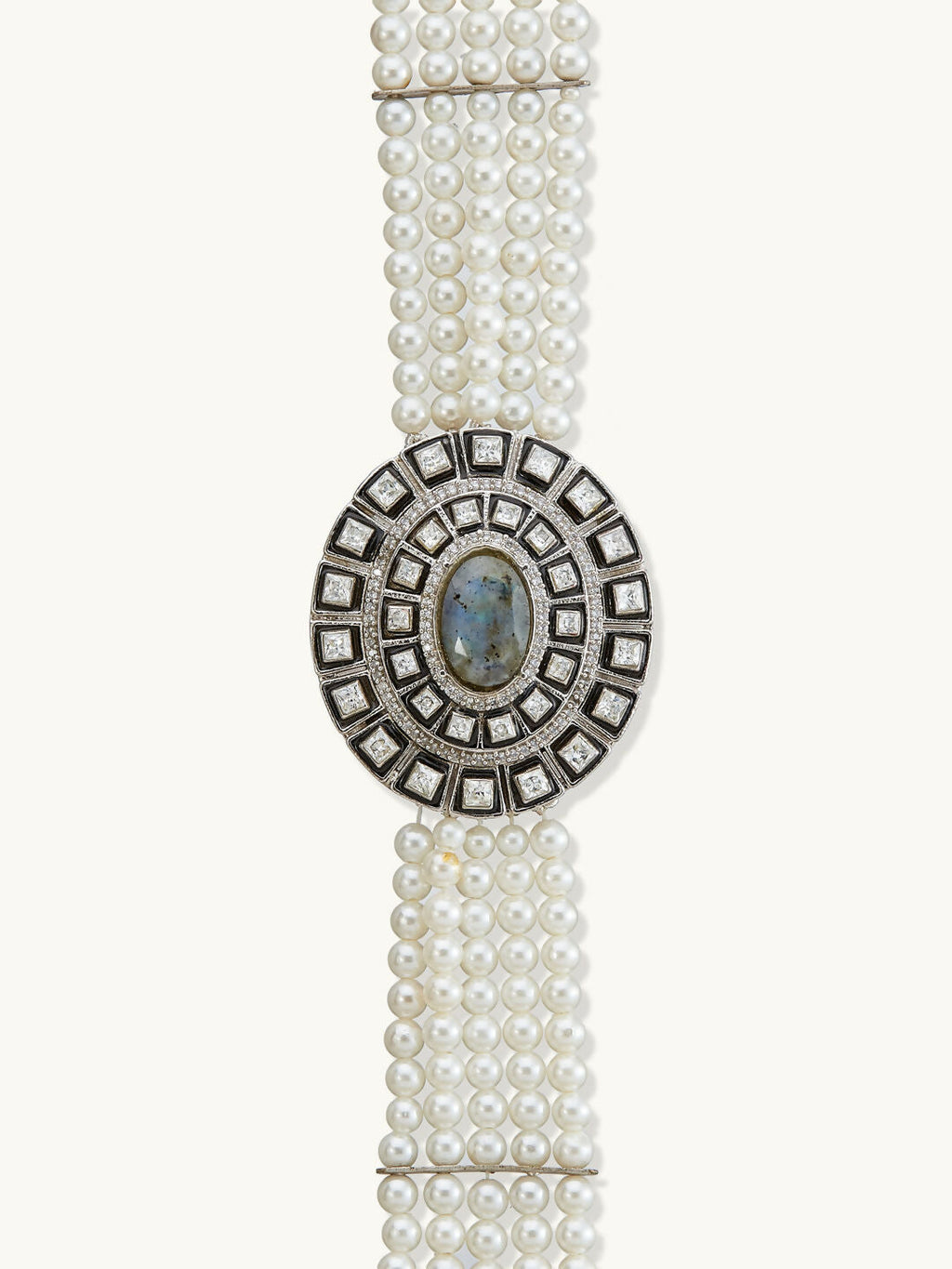 Nuyug Pearl Beaded Semi Precious Labradorite Stone & Enamelled Choker Necklace