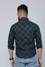 Miravan Men's Blue Floral Print Slim Fit Shirt with Patch Pocket