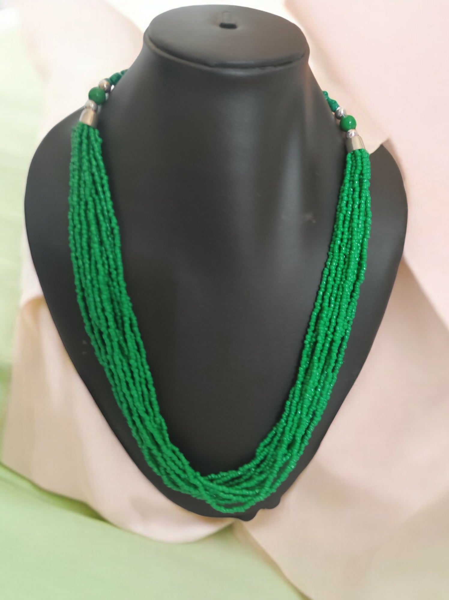Inhanns Bloom Handmade Beaded Only Necklace - 12 Layers - Dark Green Necklace