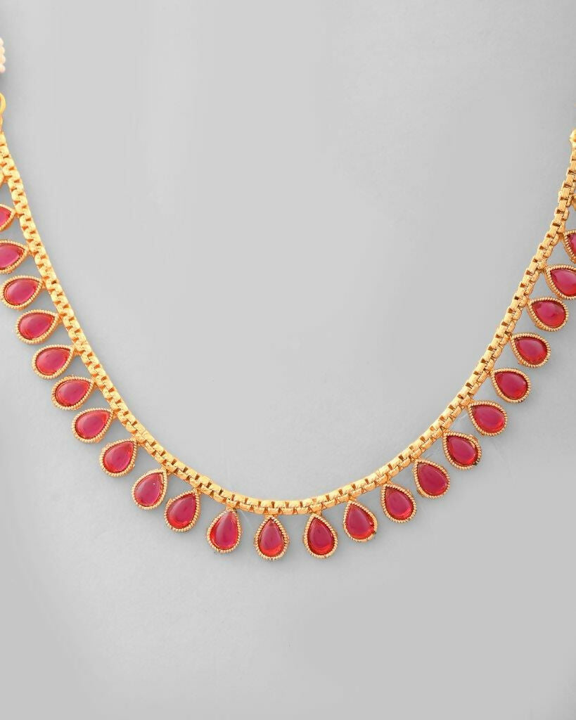 VOJ Gold-Polished Maroon Stone Studded Jewellery