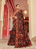 Monjolika Fashion Silk Blend Brown Printed Saree - Distacart